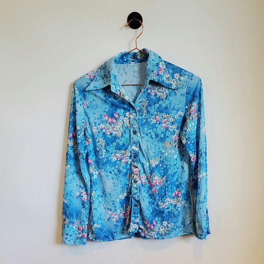 Vintage Floral Blouse Blue Size 6-8