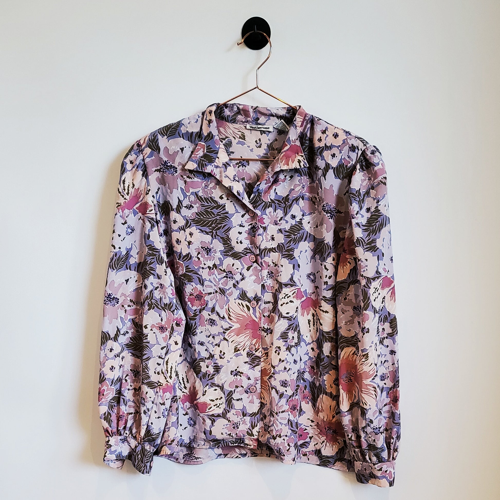Vintage 80s Floral Blouse Pink Size 10