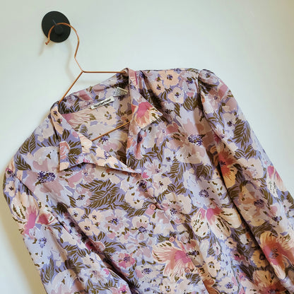 Vintage 80s Floral Blouse Pink Size 10