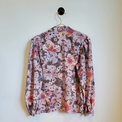 Vintage 80s Floral Blouse Pink Size 10