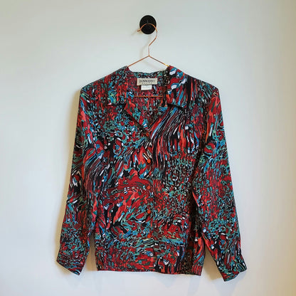 Vintage 80s Abstract Blouse Red and Green Size 10-12