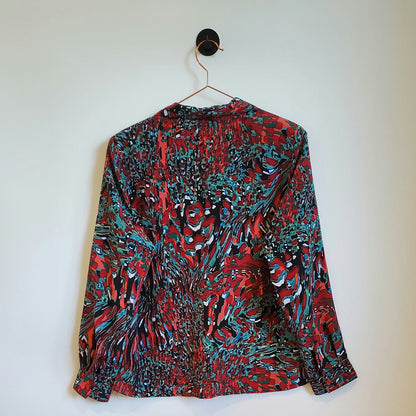 Vintage 80s Abstract Blouse Red and Green Size 10-12