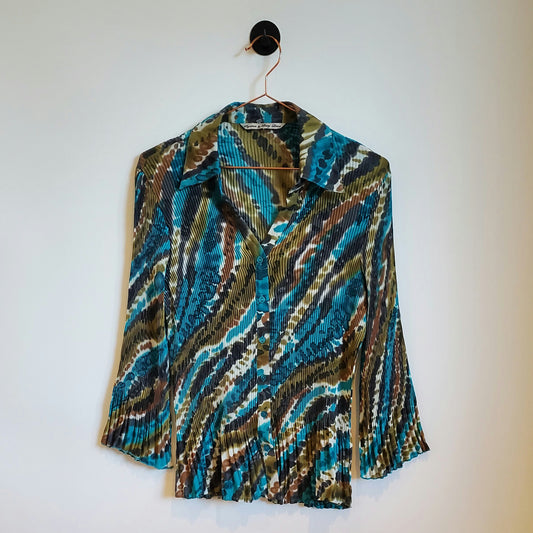 Vintage 90s Abstract Blouse Blue and Green Size 8-10