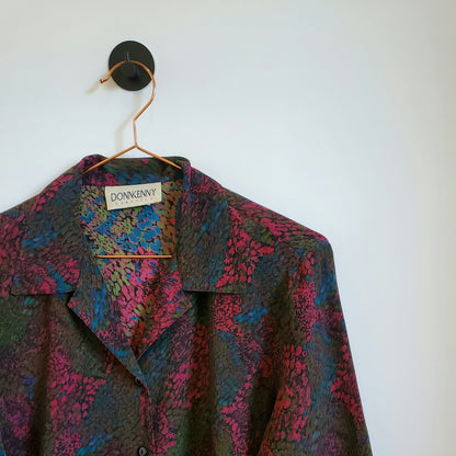 Vintage 80s Abstract Blouse Pink and Green Size 10-12