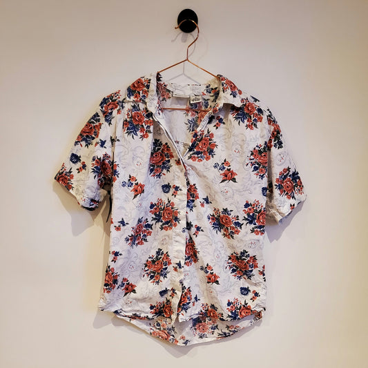 Vintage 80s Floral Short Sleeve Shirt | Size 12