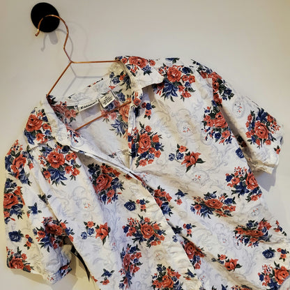 Vintage 80s Floral Short Sleeve Shirt | Size 12