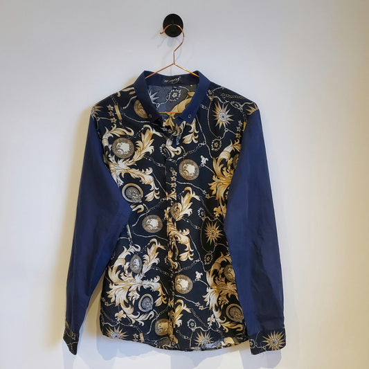 Vintage 90s Baroque Long Sleeve Shirt | Size 10-12