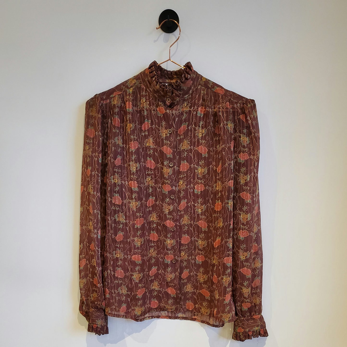 Vintage 90s Sheer Floral Chiffon Blouse | Size 10
