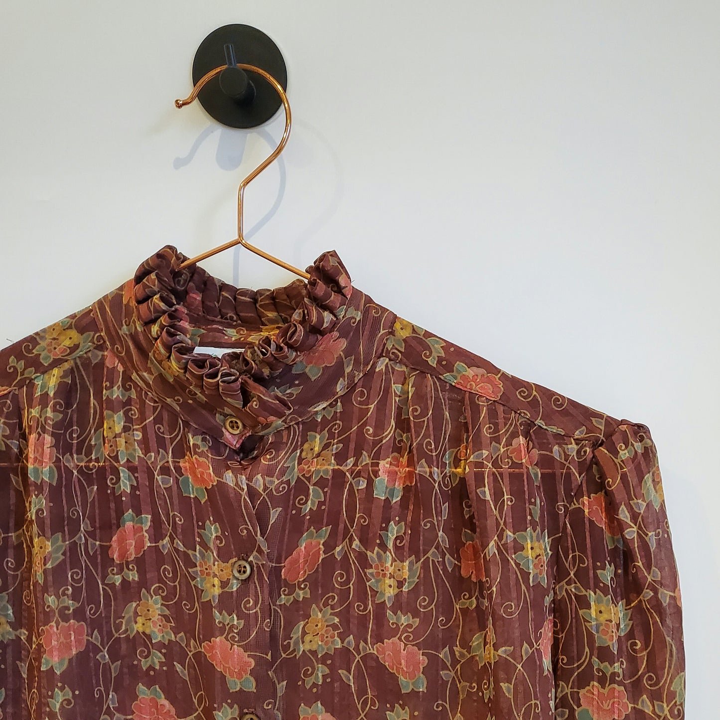 Vintage 90s Sheer Floral Chiffon Blouse | Size 10