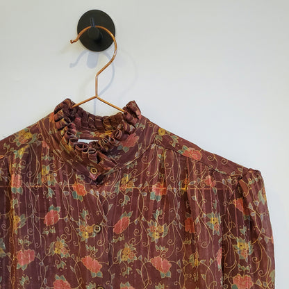 Vintage 90s Sheer Floral Chiffon Blouse | Size 10