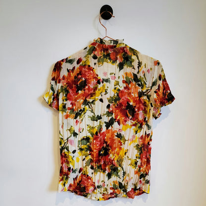 Retro Y2K Raffle Floral Blouse | Size M